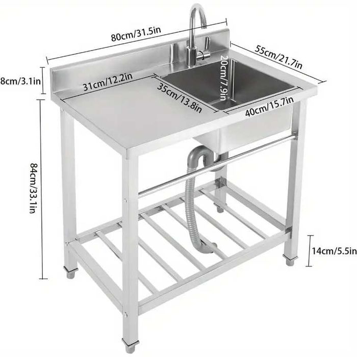 Chiuveta de inox o 1 cuva picurator de bucatarie restaurant cu suport