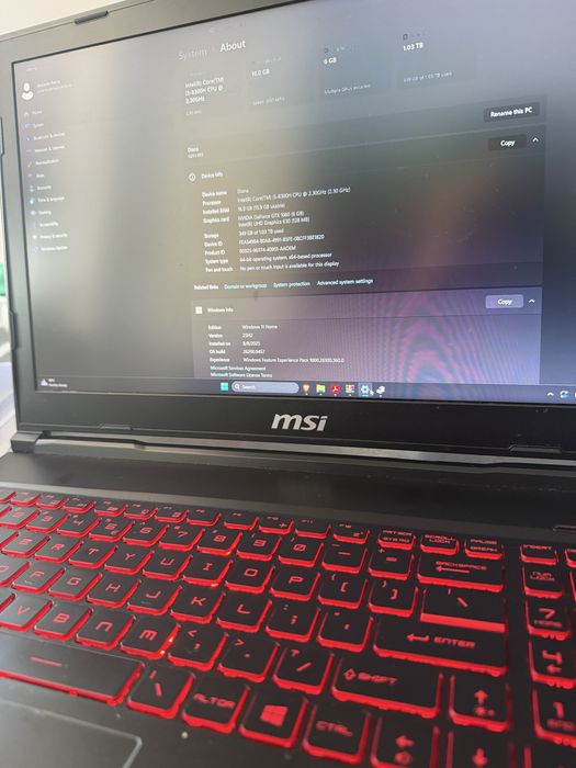 Laptop MSI Gtx1060(6GB)16GB RAM Windows 11 home original