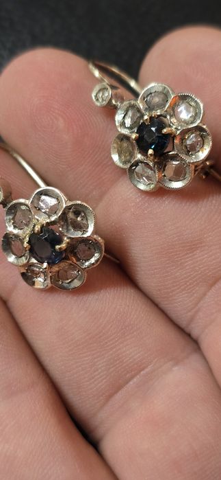 Cercei aur 14 safire si diamante naturale