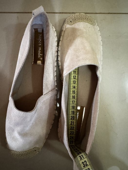 Mocasini / Espadrile bej piele intoarsa subtire