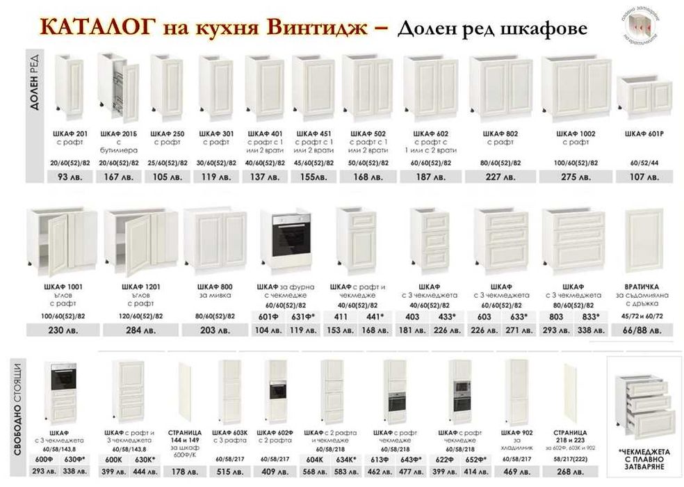 Кухня Винтидж 201 МДФ в Сноу  200см от модулни шкафове /без плот/