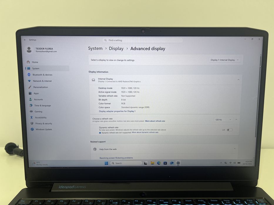 Laptop gaming 120hz + periferice