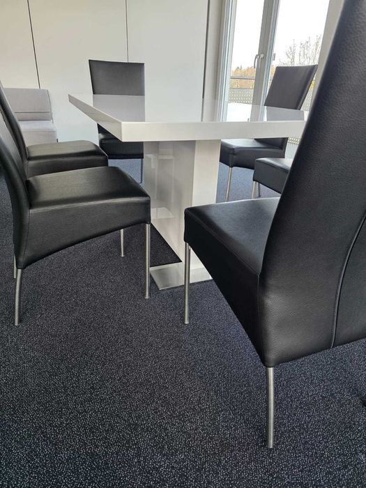 Set masă + 6 scaune alb lucios –SUPER OFERTĂ-mai multe buc disponibile