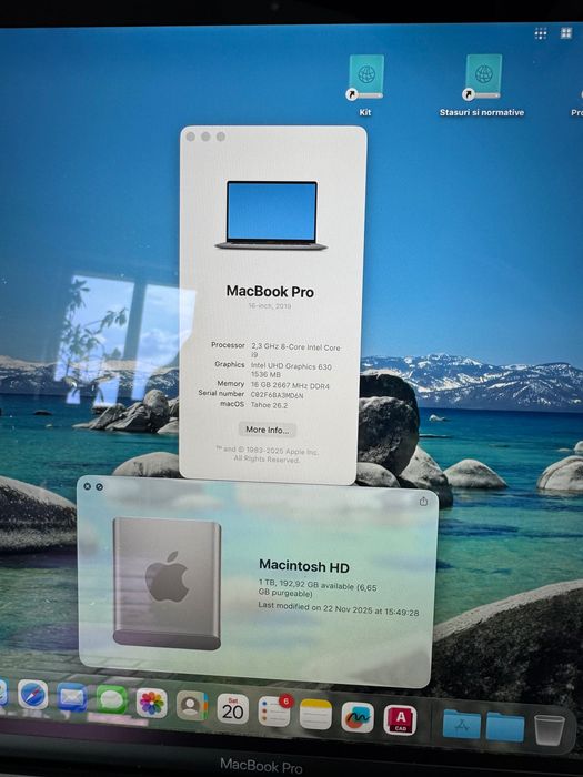 Macbook Pro 16'' i9 - 8 core an 2021, 1 TB SSD, 16 GB DDR4