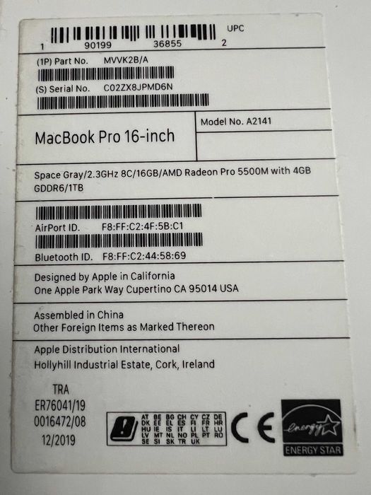 MacBook Pro 16" IntelCore i9 1 Tb 2019