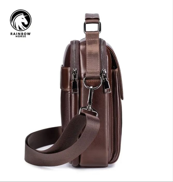 Мъжка бутикова кожена чанта с капаче /Кафява, дизайнерска естест. кожа