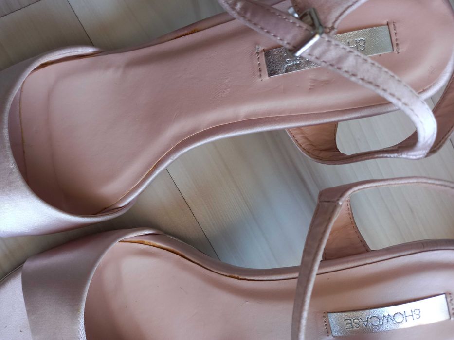 Елегантни официални сандали с висок ток, розов сатен,41 номер