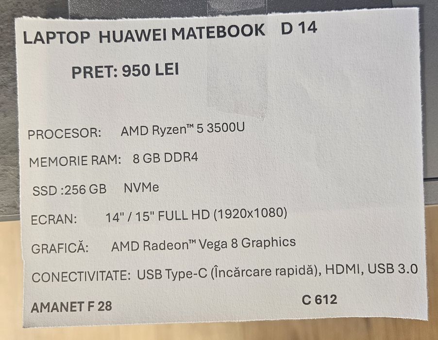 Amanet F28: Laptop Huawei Matebook D14 (N)