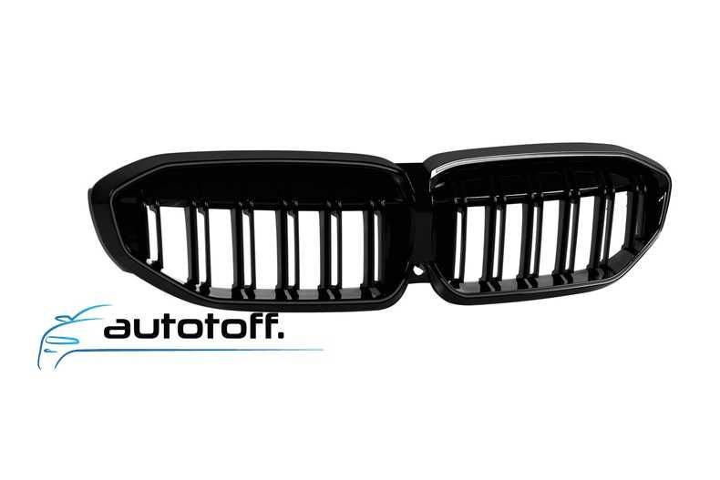 Grila dubla iluminata compatibila cu BMW Seria 3 G20 G21 (19-22) Negru lucios cu LED