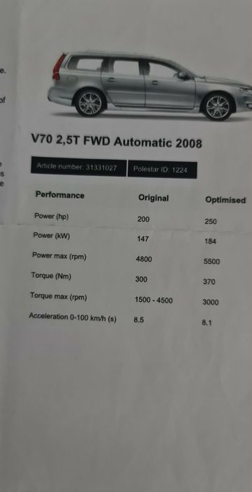 Volvo v70 2.5t polestar  , 250 cp