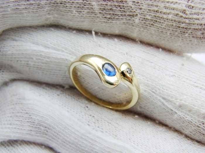 Inel Aur 14K Inel Aur Sarpe Cu Safir Si Diamant Unicat Designer Milo