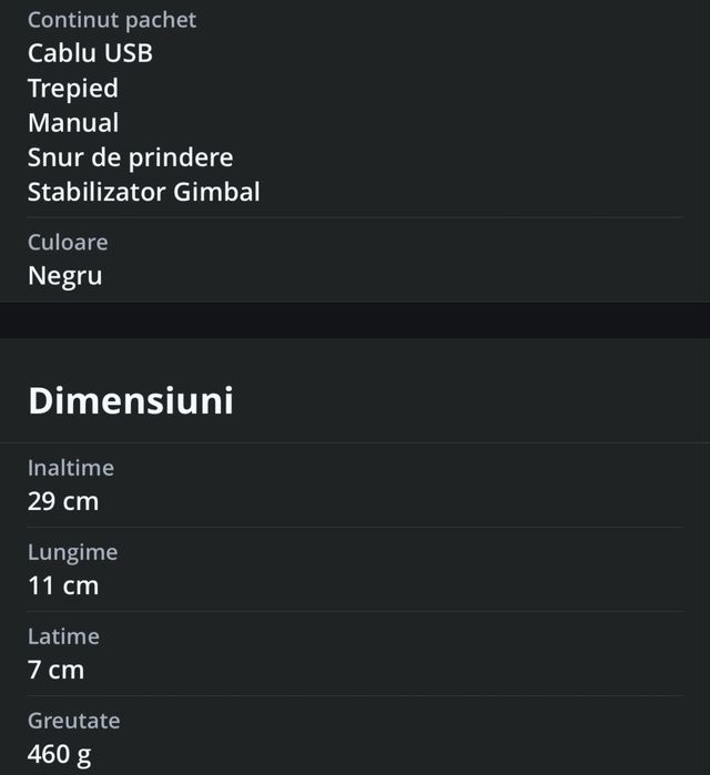 Stabilizator imagine pentru telefon si GoPro, Gimbal cu 3 axe
