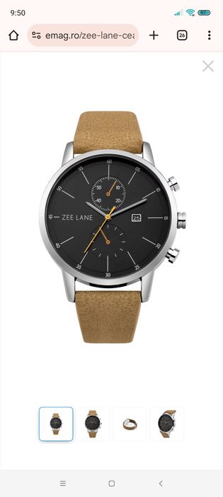 ** Мъжки часовник Zee Lane Collection, кожена каишка,ЧИСТО НОВ **