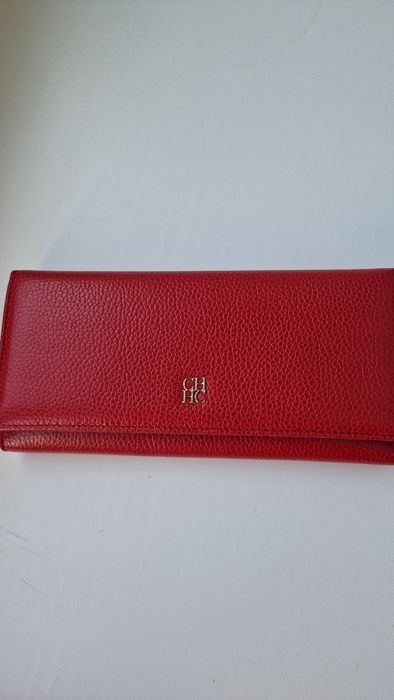 Оригинален дамски кожен портфейл Carolina Herrera (CH) – червен, с кутия
