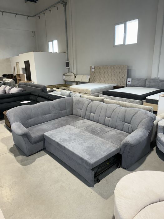 Colțar extensibil gri NOU – model clasic elegant – 242 x 190 cm