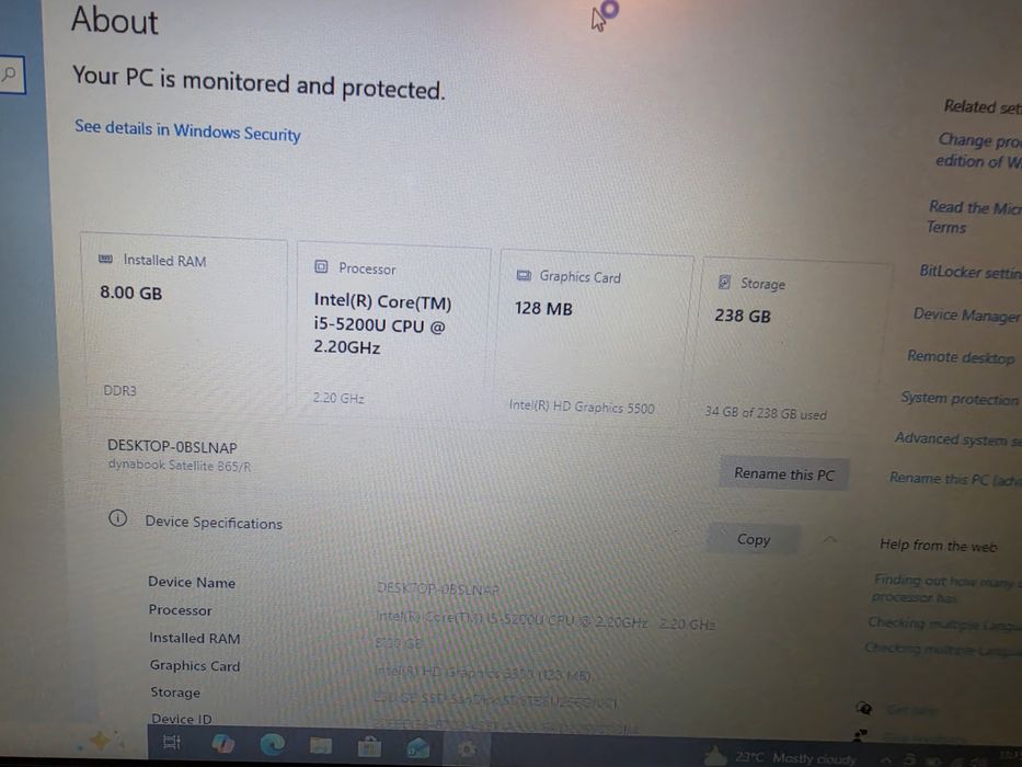 Laptop Toshiba Satellite Dynabook B65/R i5 th5