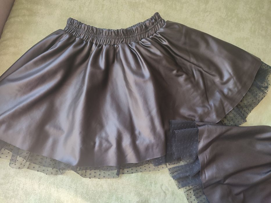 Черни поли имитиращи кожа с тюл отдолу