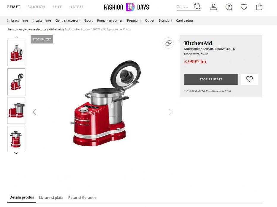 KitchenAid Artisan 1500w Multicooker 6 programe 5KCF0103ECA robot bucatarie schimb cu diverse