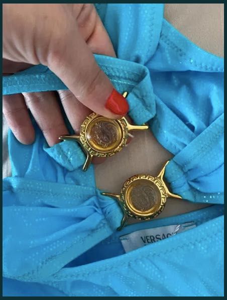 Costum de baie intreg monokini VERSACE import Italia turcuaz M 750 RON