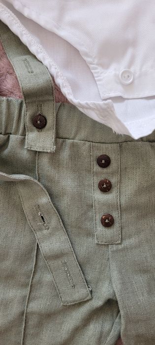 Compleu botez din in+ bumbac 100%,  cu 5 piese + jerseu mayoral