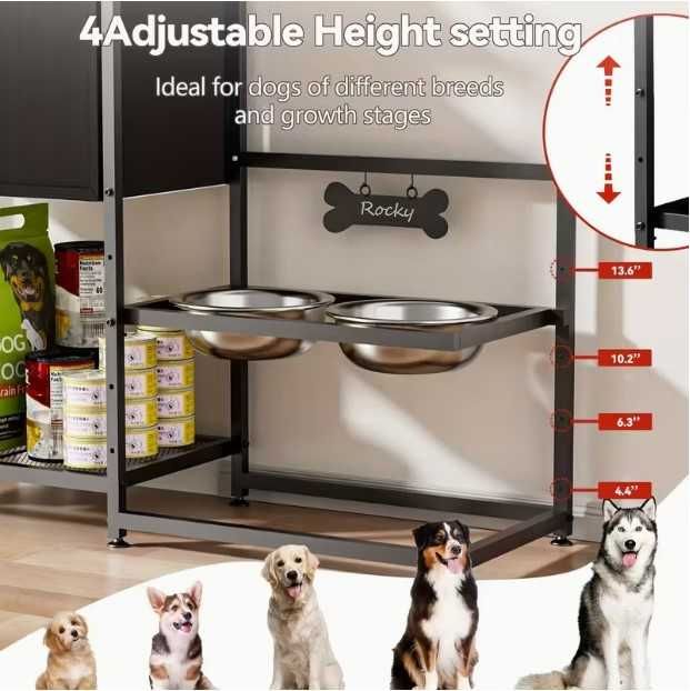 Регулируема станция за хранене + Шкаф за съхранение за кучета