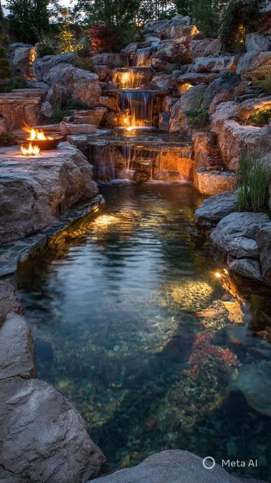 Водопад,пруды,фонтан,скала,арт бетон,роспись,барельеф,художник,выкрас