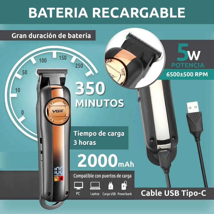 VGR V-941 Aparat de Tuns si Ras cu USB Turbo, Autonomie 350 min
