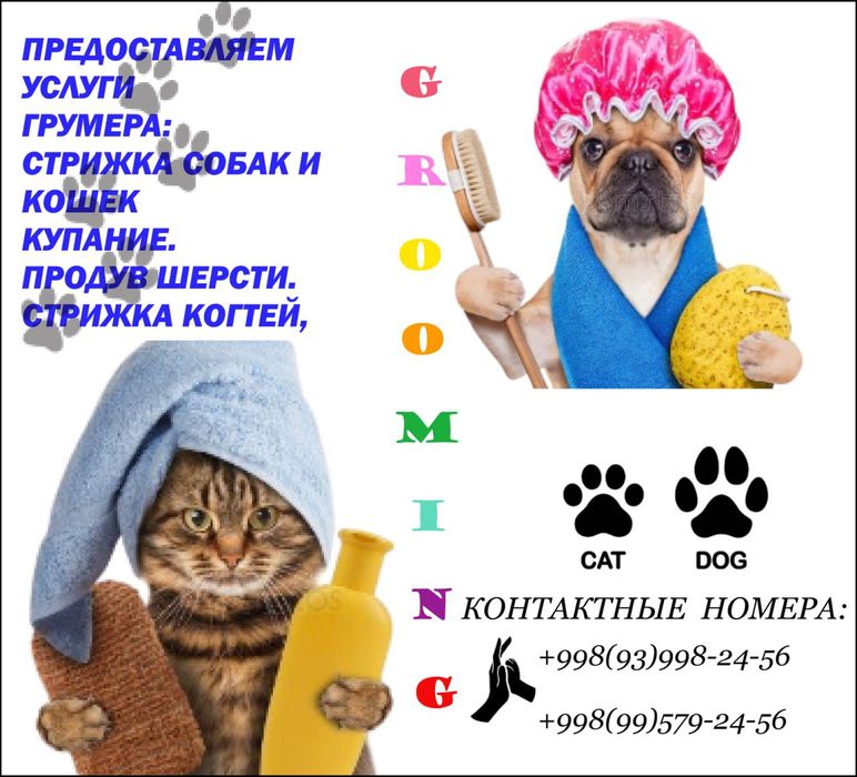 Предоставляем услуги грумера:
 - Стрижка собак и кошек.
 - Купание .