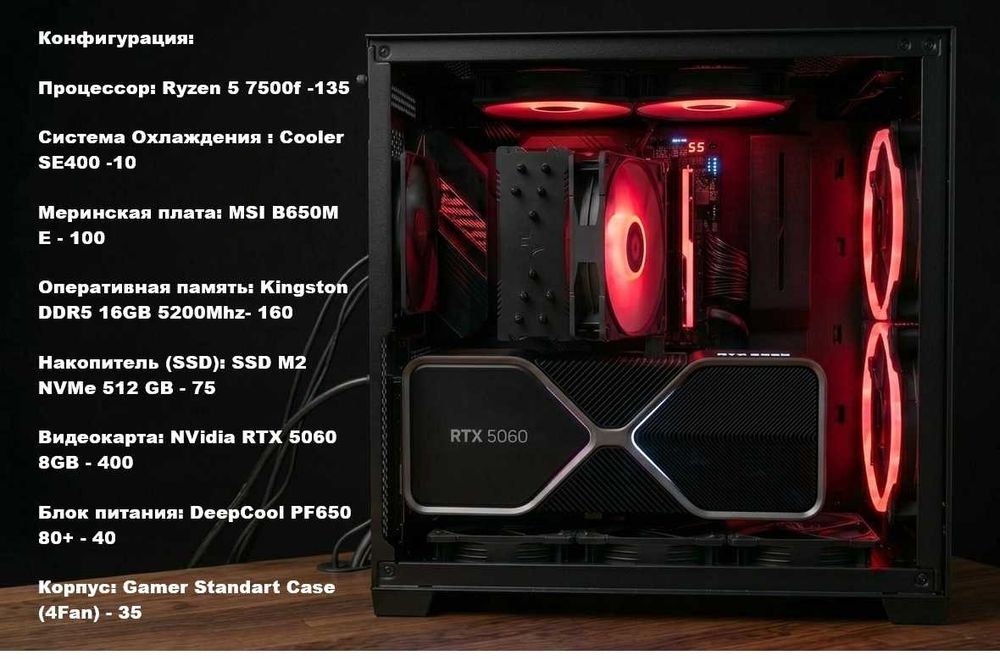 Игровой компьютер / Мощная сборка R5 7500F/B650M/DDR5 15GB/5060 8GB