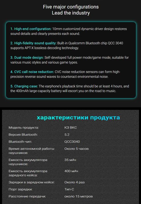 Новые беспроводные наушники KZ VXS Hi-Fi APT-X, BT 5.2