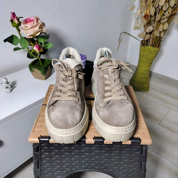 Sneakers damă Gabor, piele întoarsă și îmblănite la interior