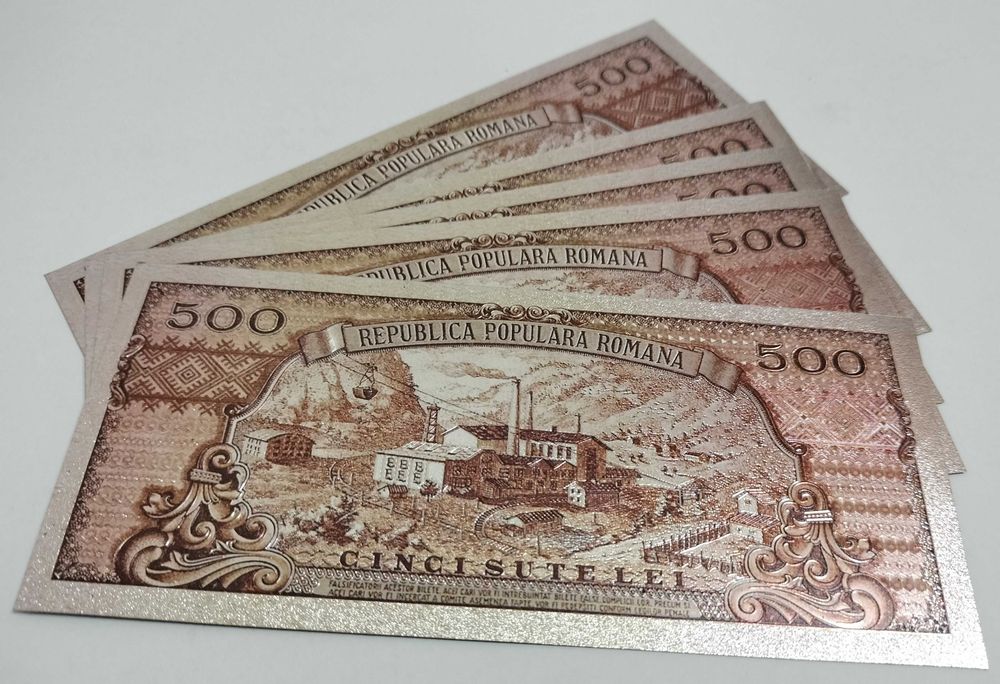 500 Lei 1949-Lot 5 bucăți-Horea Cloșca Crișan-Silver Edition-bancnote ornamentale / suveniruri / educaționale placate argint 999‰