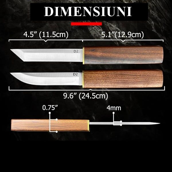 Set doua cutite japoneze fixed blade, maner lemn, 24 cm, vanatoare
