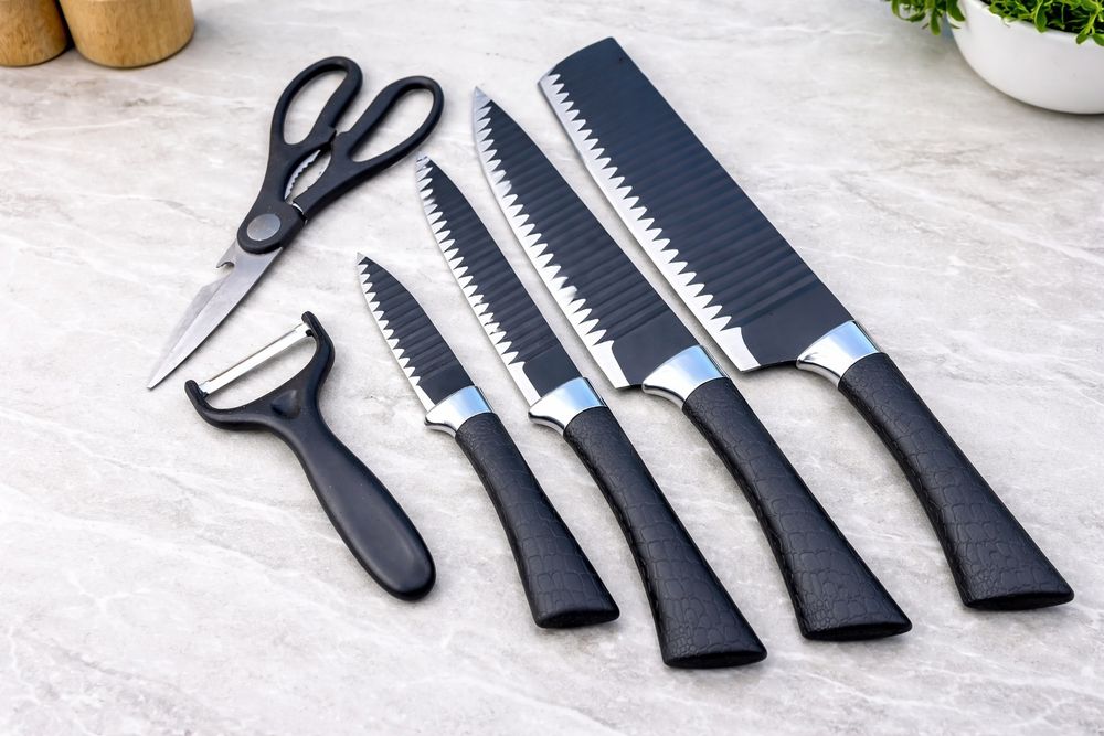 Set 6 piese cuțite de bucătărie EVRYEALTH – design modern, tăiere prec