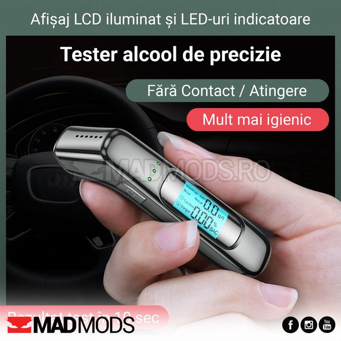 Etilotest Tester Alcool fara contact, Afisaj Digital, Incarcare USB
