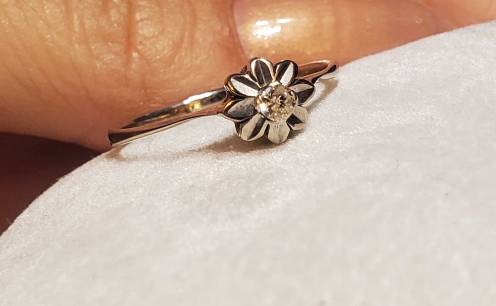 0.10 ct диамант и Паладий винтидж art deco пръстен