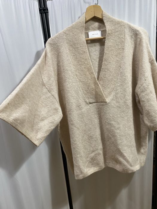 Пуловер от вълна алпака с къс ръкав Neo Noir в светлобежово