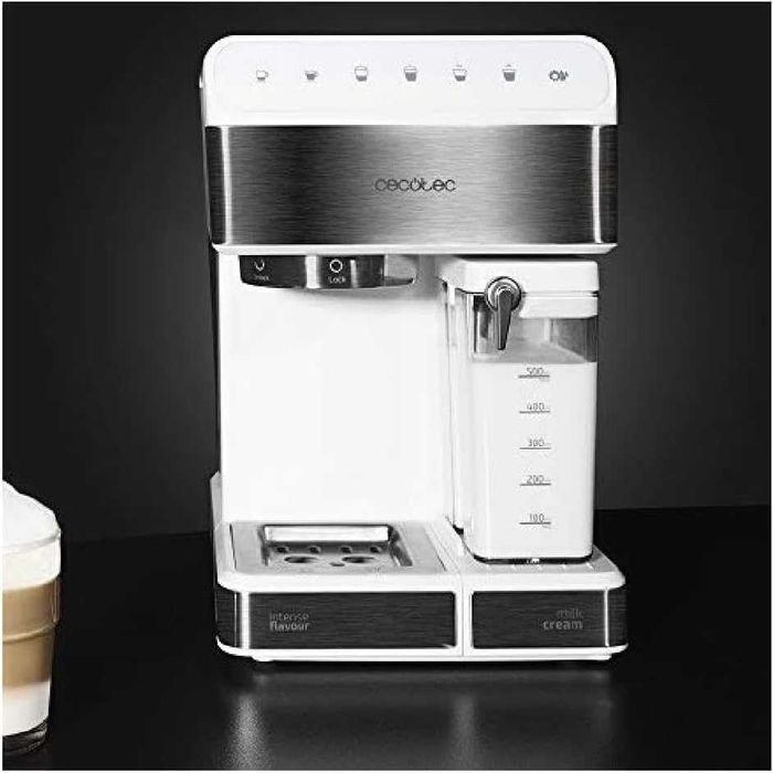 Полуавтоматична кафемашина Cecotec Power Instant-ccino Touch Bianca Series, резервоар за мляко, сензорен контролен панел, 20 бара, термоблок, 1350W