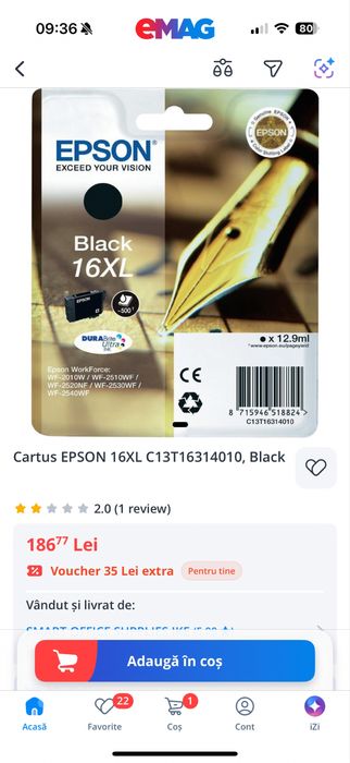 Cartus EPSON 16XL C13T16314010, Black
