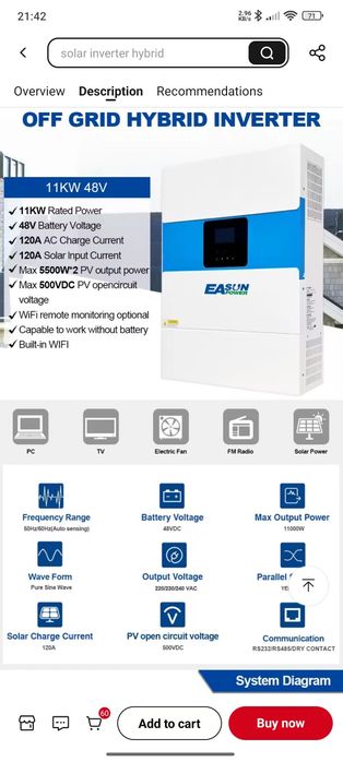 Invertor 11KW Hybrid EaSun baterii monofazic trifazic paralel offgrid