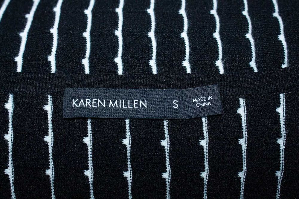 Karen Millen дамска рокля черно бяло монохром дълъг ръкав S