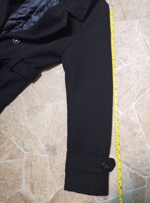 Palton negru elegant, cu cordon, M, de damă