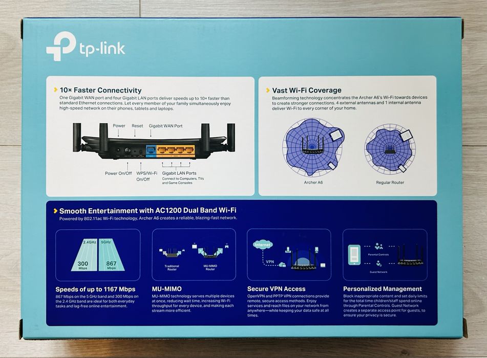 Router TP-LINK AC1200 Archer A6, dual band Wi-Fi