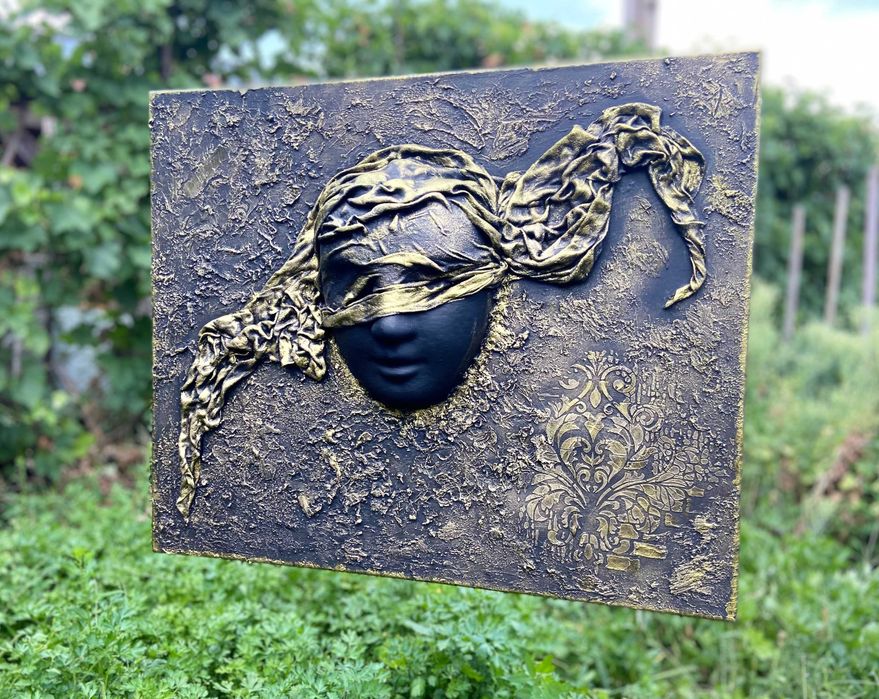 Tablou decorativ, MASCA 3D, unicat, handmade, 50x60cm