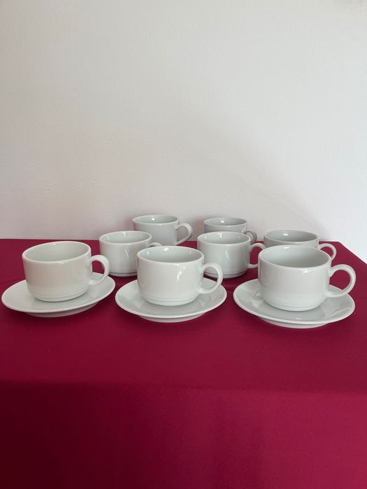 Set 6 cești cafea din porțelan cu farfurioare – alb, elegant