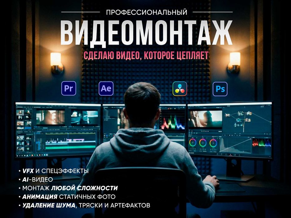 Видеомонтаж, любой сложности. AI-видео, VFX, AI-фото