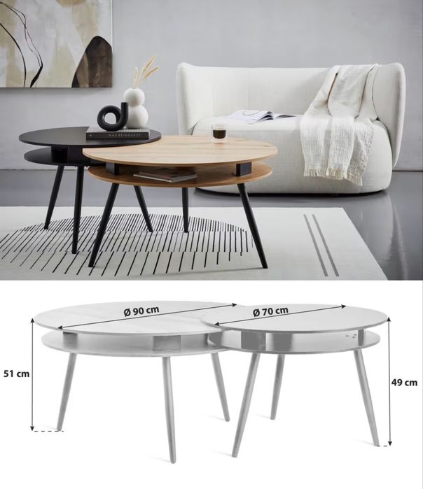 Set măsuțe de cafea din material pe bază de lemn, 90/90/51 cm