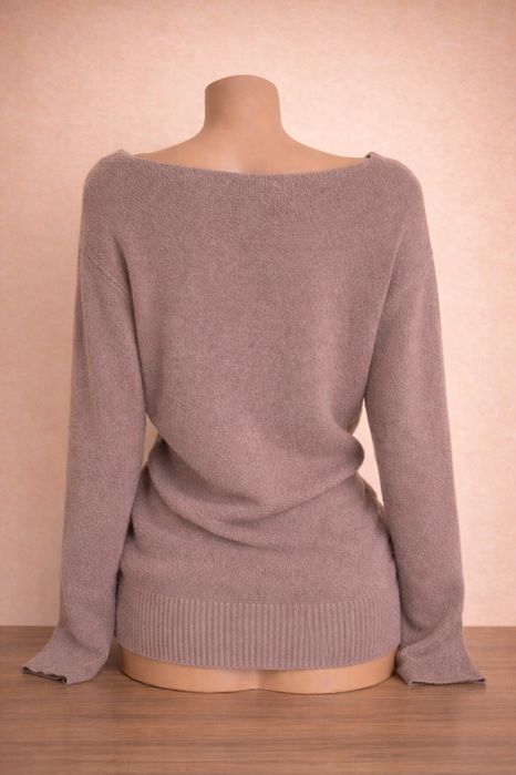 Pulover ZARA S roz prăfuit/taupe, decolteu V, mohair look, pufos elega