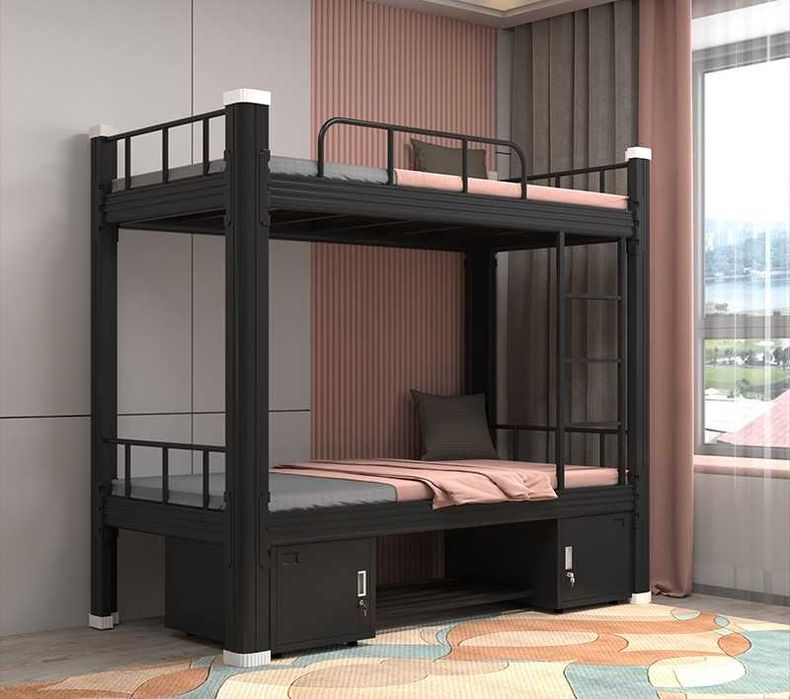 Двухъярусная металлическая кровать для взрослых, с лестницей, прочная
