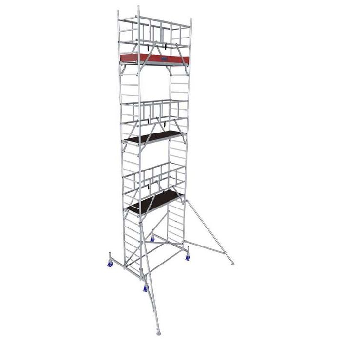 Schela Protec 0,6 x 2m, aluminiu, inaltime lucru 8.3m, inaltime schela 7.45m, inaltime platforma 6.3m (0+1+4+(2*3)+(2*Stabilizatoare)) - KR-940155